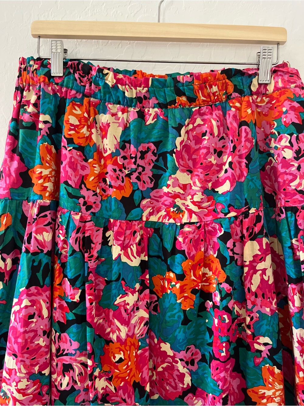 Pink and Green Floral Midi Skirt | Colorful Cottagecore Size XL - Picture 5 of 7